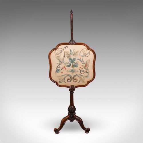 ANTIQUE POLE SCREEN ENGLISH EMBROIDERED FIRE PANEL REFLECTOR EARLY VICTORIAN - ADDITIONAL PHOTO 2