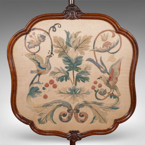 ANTIQUE POLE SCREEN ENGLISH EMBROIDERED FIRE PANEL REFLECTOR EARLY VICTORIAN - ADDITIONAL PHOTO 7