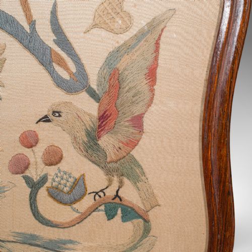 ANTIQUE POLE SCREEN ENGLISH EMBROIDERED FIRE PANEL REFLECTOR EARLY VICTORIAN - ADDITIONAL PHOTO 8