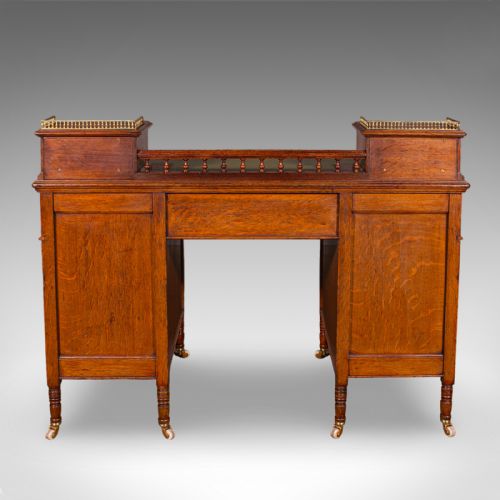 ANTIQUE ESTATE MANAGER'S KNEEHOLE DESK SCOTTISH OAK COUNTRY HOUSE VICTORIAN - ADDITIONAL PHOTO 3