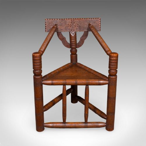 ANTIQUE TURNER'S CHAIR ENGLISH OAK OLD SAXON ELBOW SEAT VICTORIAN C1900 - ADDITIONAL PHOTO 1