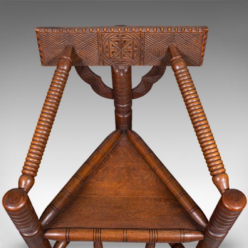 ANTIQUE TURNER'S CHAIR ENGLISH OAK OLD SAXON ELBOW SEAT VICTORIAN C1900 - ADDITIONAL PHOTO 6