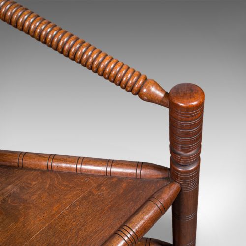 ANTIQUE TURNER'S CHAIR ENGLISH OAK OLD SAXON ELBOW SEAT VICTORIAN C1900 - ADDITIONAL PHOTO 9