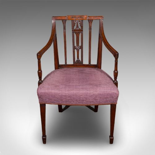 ANTIQUE MORNING ROOM CHAIR ENGLISH DESK ELBOW SEAT SHERATON TASTE GEORGIAN - ADDITIONAL PHOTO 1