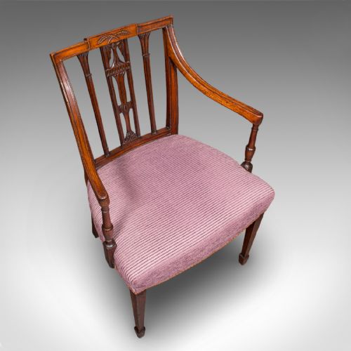 ANTIQUE MORNING ROOM CHAIR ENGLISH DESK ELBOW SEAT SHERATON TASTE GEORGIAN - ADDITIONAL PHOTO 4