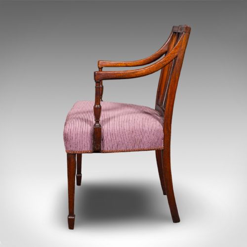 ANTIQUE MORNING ROOM CHAIR ENGLISH DESK ELBOW SEAT SHERATON TASTE GEORGIAN - ADDITIONAL PHOTO 5