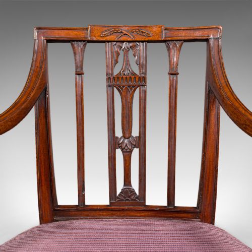 ANTIQUE MORNING ROOM CHAIR ENGLISH DESK ELBOW SEAT SHERATON TASTE GEORGIAN - ADDITIONAL PHOTO 6
