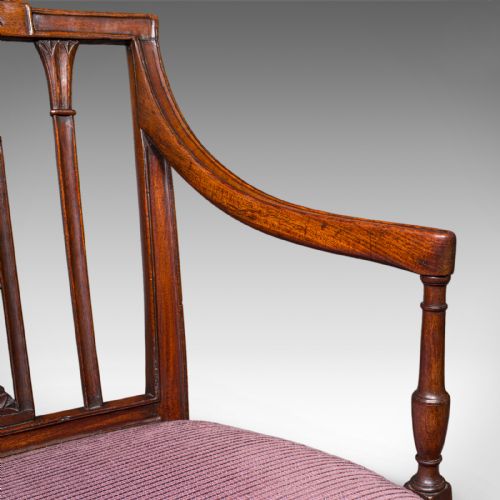 ANTIQUE MORNING ROOM CHAIR ENGLISH DESK ELBOW SEAT SHERATON TASTE GEORGIAN - ADDITIONAL PHOTO 8