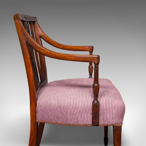 ANTIQUE MORNING ROOM CHAIR ENGLISH DESK ELBOW SEAT SHERATON TASTE GEORGIAN - ADDITIONAL PHOTO 9