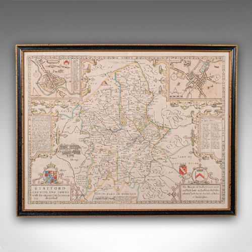 ANTIQUE STAFFORD COUNTY MAP ENGLISH ATLAS ENGRAVING 17TH CENTURY CARTOGRAPHY - ADDITIONAL PHOTO 1