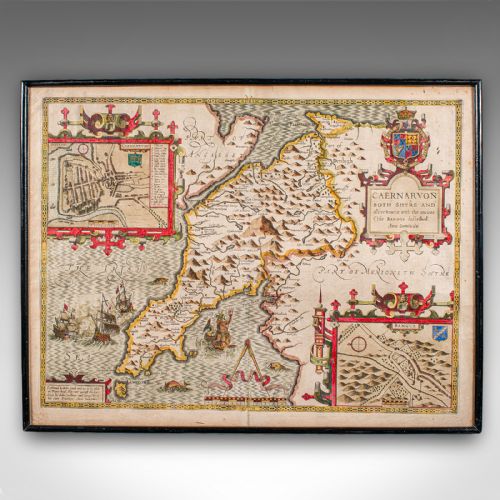 ANTIQUE CAERNARVON MAP FRAMED CARTOGRAPHY WELSH COUNTY JOHN SPEED CIRCA 1610 - ADDITIONAL PHOTO 1