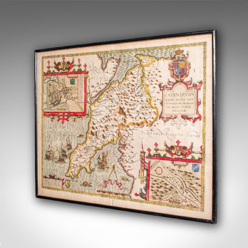 ANTIQUE CAERNARVON MAP FRAMED CARTOGRAPHY WELSH COUNTY JOHN SPEED CIRCA 1610 - ADDITIONAL PHOTO 2