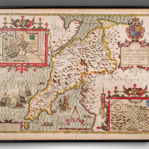 ANTIQUE CAERNARVON MAP FRAMED CARTOGRAPHY WELSH COUNTY JOHN SPEED CIRCA 1610 - ADDITIONAL PHOTO 3