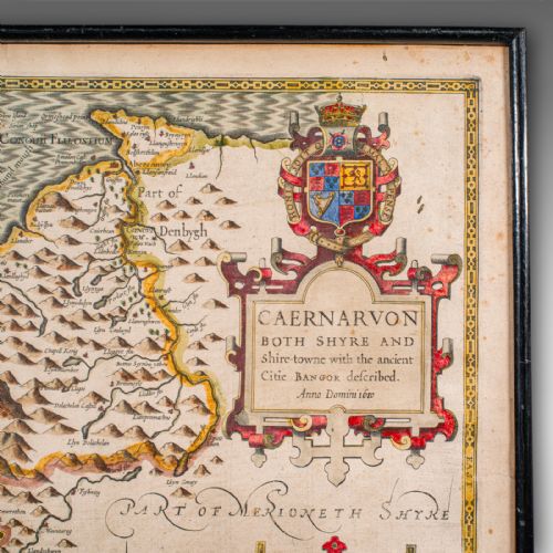 ANTIQUE CAERNARVON MAP FRAMED CARTOGRAPHY WELSH COUNTY JOHN SPEED CIRCA 1610 - ADDITIONAL PHOTO 4