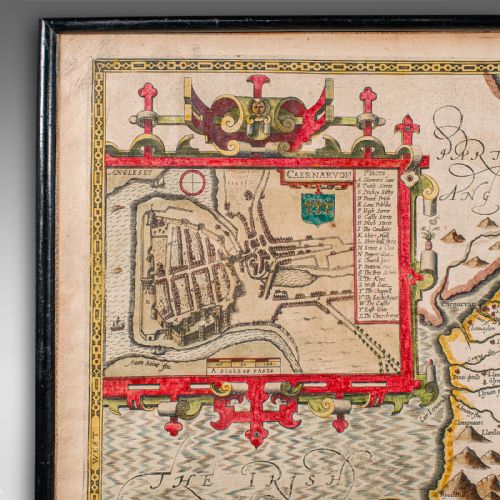 ANTIQUE CAERNARVON MAP FRAMED CARTOGRAPHY WELSH COUNTY JOHN SPEED CIRCA 1610 - ADDITIONAL PHOTO 6