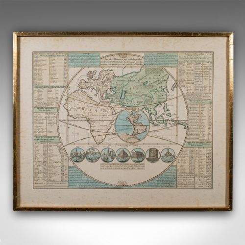 ANTIQUE PLAN DE L'HISTORIE UNIVERSELLE WORLD MAP FRAMED CARTOGRAPHY CIRCA 1730 - ADDITIONAL PHOTO 1