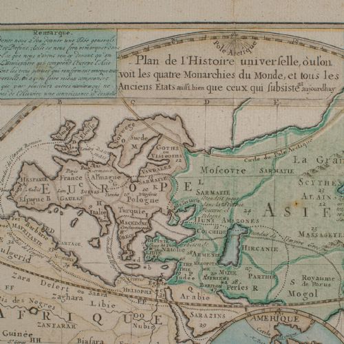 ANTIQUE PLAN DE L'HISTORIE UNIVERSELLE WORLD MAP FRAMED CARTOGRAPHY CIRCA 1730 - ADDITIONAL PHOTO 4