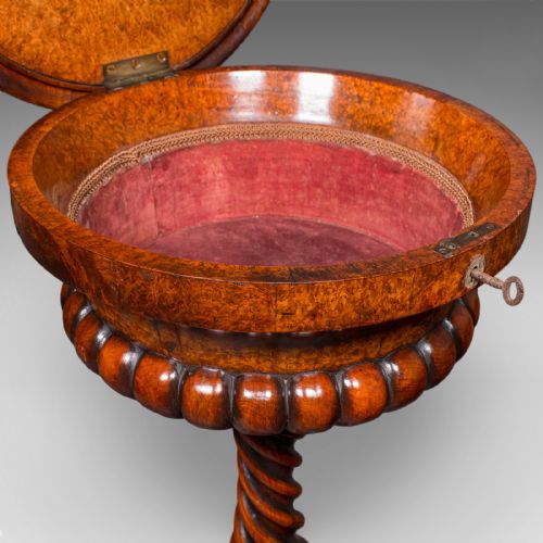 ANTIQUE SPIRITS TABLE ENGLISH BURR MAPLE GLASSES STAND TEAPOY WILLIAM IV - ADDITIONAL PHOTO 8