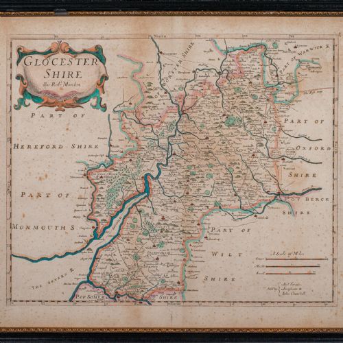 ANTIQUE GLOUCESTERSHIRE MAP ENGLISH FRAMED CARTOGRAPHY ROBERT MORDEN C1700 - ADDITIONAL PHOTO 2