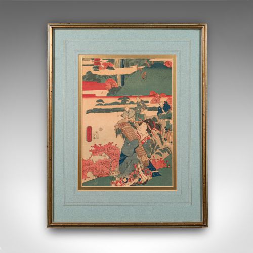 fig 1. An antique Japanese ukiyo-e woodblock print set within a double mount and a gilt wooden frame.