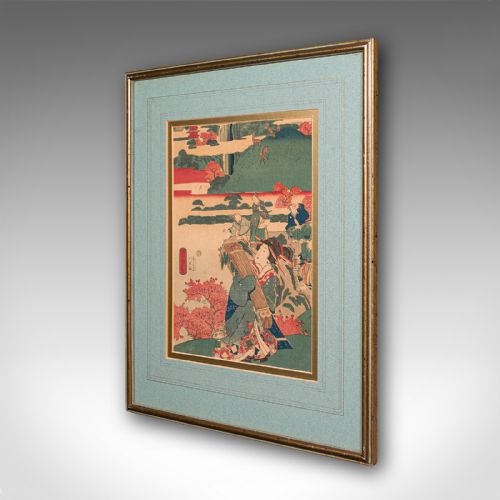 fig 2. An antique Japanese ukiyo-e woodblock print set within a double mount and a gilt wooden frame.