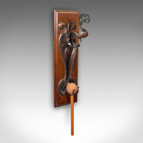 fig 1. Antique Wall Gong, English, Oak, Bronze, Dinner Chime, Art Nouveau, Victorian