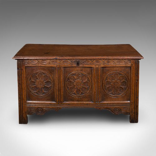 ANTIQUE LINEN CHEST ENGLISH CARVED OAK COFFER BAY WINDOW SEAT WILLIAM III - ADDITIONAL PHOTO 2