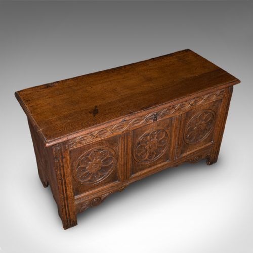 ANTIQUE LINEN CHEST ENGLISH CARVED OAK COFFER BAY WINDOW SEAT WILLIAM III - ADDITIONAL PHOTO 6