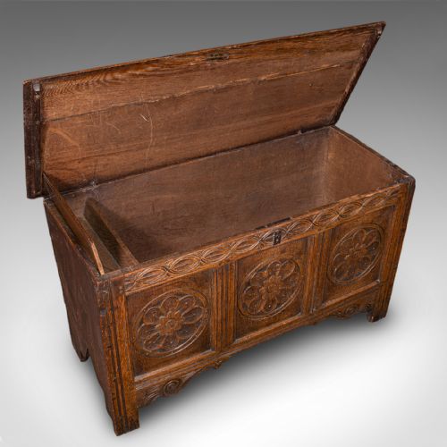 ANTIQUE LINEN CHEST ENGLISH CARVED OAK COFFER BAY WINDOW SEAT WILLIAM III - ADDITIONAL PHOTO 8