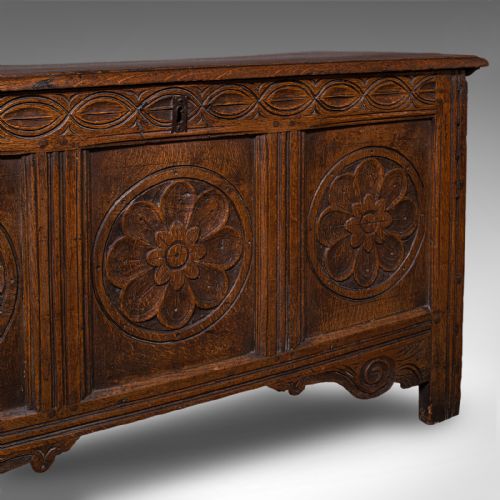 ANTIQUE LINEN CHEST ENGLISH CARVED OAK COFFER BAY WINDOW SEAT WILLIAM III - ADDITIONAL PHOTO 9