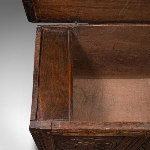 ANTIQUE LINEN CHEST ENGLISH CARVED OAK COFFER BAY WINDOW SEAT WILLIAM III - ADDITIONAL PHOTO 10