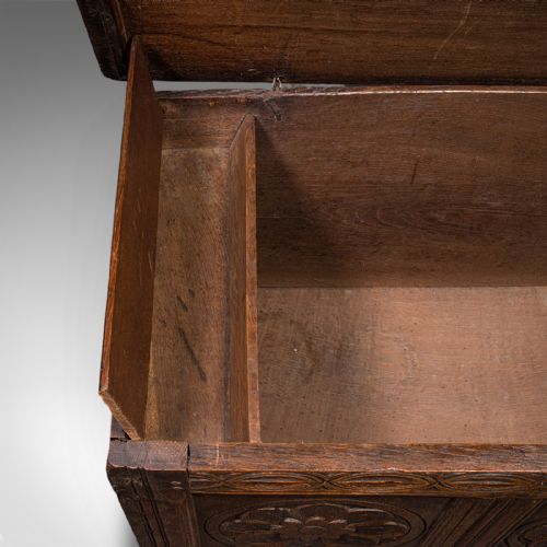 ANTIQUE LINEN CHEST ENGLISH CARVED OAK COFFER BAY WINDOW SEAT WILLIAM III - ADDITIONAL PHOTO 11
