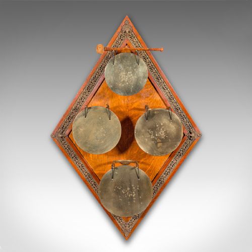 ANTIQUE 4 STRIKE PALAZZO WALL CHIME ITALIAN BRASS OAK DINNER GONG VICTORIAN - ADDITIONAL PHOTO 1