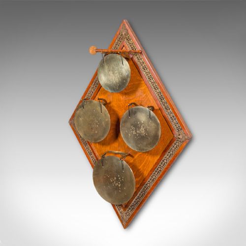 ANTIQUE 4 STRIKE PALAZZO WALL CHIME ITALIAN BRASS OAK DINNER GONG VICTORIAN - ADDITIONAL PHOTO 2