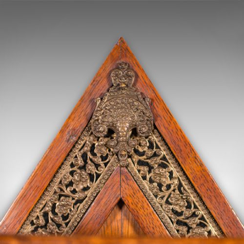 ANTIQUE 4 STRIKE PALAZZO WALL CHIME ITALIAN BRASS OAK DINNER GONG VICTORIAN - ADDITIONAL PHOTO 4