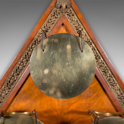 ANTIQUE 4 STRIKE PALAZZO WALL CHIME ITALIAN BRASS OAK DINNER GONG VICTORIAN - ADDITIONAL PHOTO 5