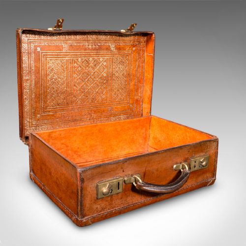 SMALL ANTIQUE CLERK'S SUITCASE ENGLISH LEATHER ATTACHE CASE REVIVAL VICTORIAN - ADDITIONAL PHOTO 1