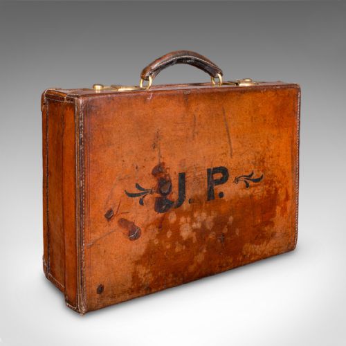 SMALL ANTIQUE CLERK'S SUITCASE ENGLISH LEATHER ATTACHE CASE REVIVAL VICTORIAN - ADDITIONAL PHOTO 2