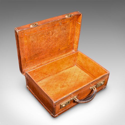 SMALL ANTIQUE CLERK'S SUITCASE ENGLISH LEATHER ATTACHE CASE REVIVAL VICTORIAN - ADDITIONAL PHOTO 3
