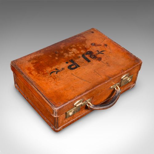 SMALL ANTIQUE CLERK'S SUITCASE ENGLISH LEATHER ATTACHE CASE REVIVAL VICTORIAN - ADDITIONAL PHOTO 5