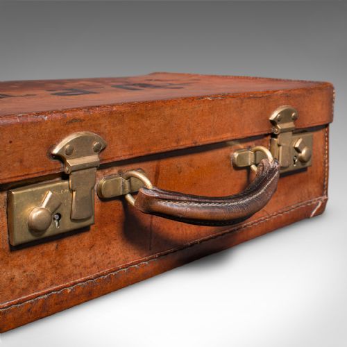 SMALL ANTIQUE CLERK'S SUITCASE ENGLISH LEATHER ATTACHE CASE REVIVAL VICTORIAN - ADDITIONAL PHOTO 10