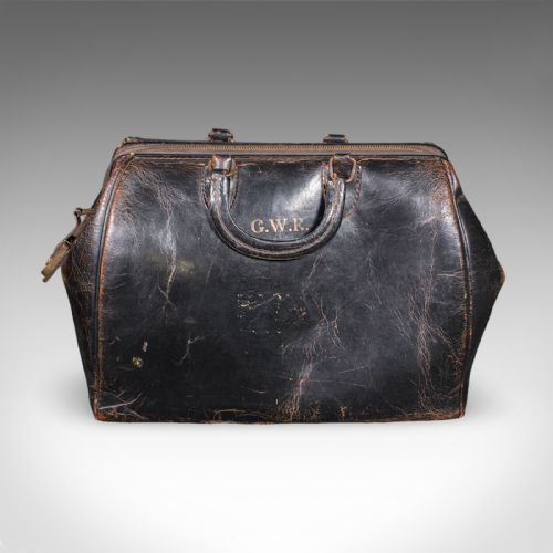 fig 3. Antique Railway Director's Gladstone Bag, English Leather Portmanteau, GWR, 1920