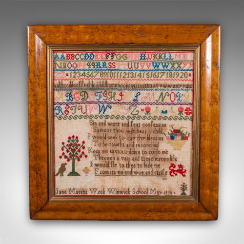 ANTIQUE NEEDLEPOINT SAMPLER ENGLISH HANDMADE EMBROIDERED PANEL VICTORIAN - ADDITIONAL PHOTO 1