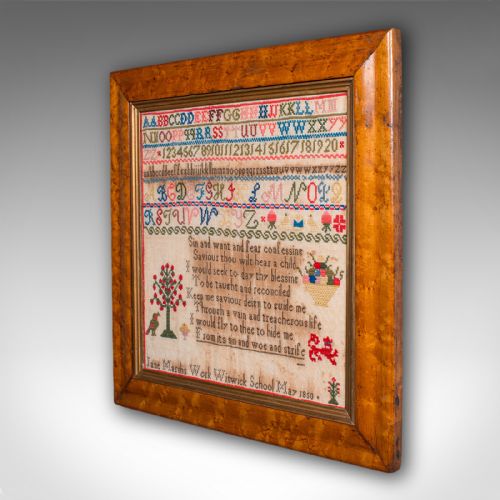 ANTIQUE NEEDLEPOINT SAMPLER ENGLISH HANDMADE EMBROIDERED PANEL VICTORIAN - ADDITIONAL PHOTO 2