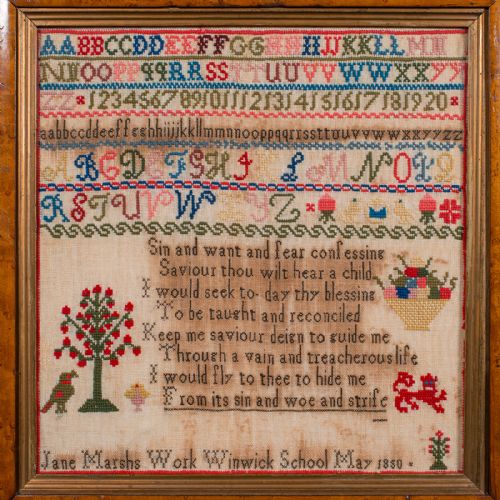 ANTIQUE NEEDLEPOINT SAMPLER ENGLISH HANDMADE EMBROIDERED PANEL VICTORIAN - ADDITIONAL PHOTO 3