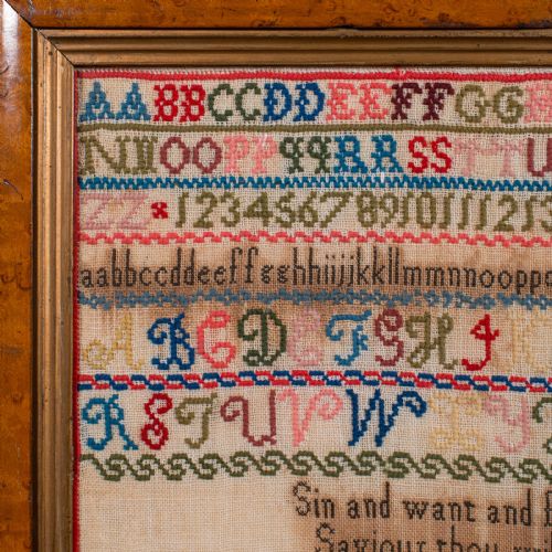 ANTIQUE NEEDLEPOINT SAMPLER ENGLISH HANDMADE EMBROIDERED PANEL VICTORIAN - ADDITIONAL PHOTO 4