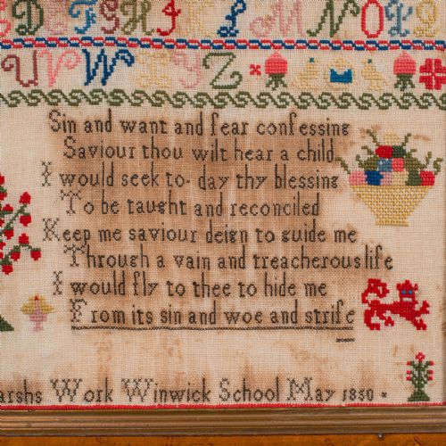 ANTIQUE NEEDLEPOINT SAMPLER ENGLISH HANDMADE EMBROIDERED PANEL VICTORIAN - ADDITIONAL PHOTO 6