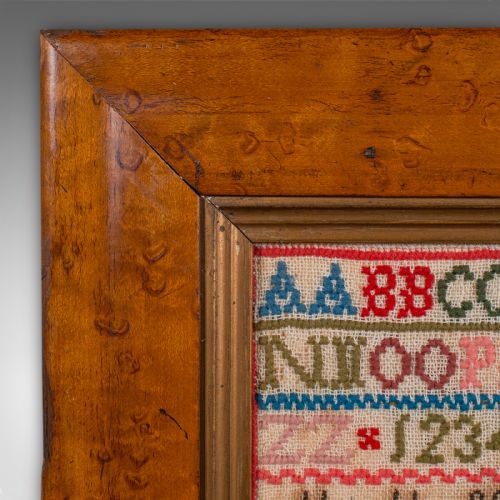 ANTIQUE NEEDLEPOINT SAMPLER ENGLISH HANDMADE EMBROIDERED PANEL VICTORIAN - ADDITIONAL PHOTO 7
