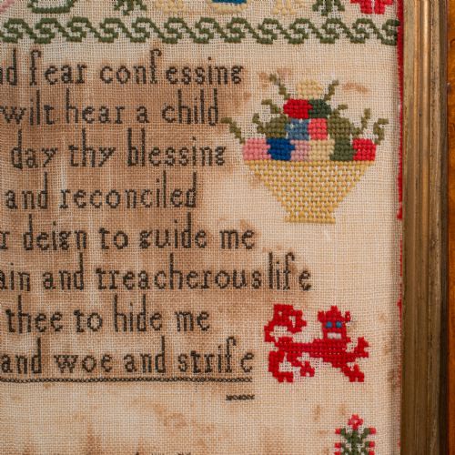 ANTIQUE NEEDLEPOINT SAMPLER ENGLISH HANDMADE EMBROIDERED PANEL VICTORIAN - ADDITIONAL PHOTO 9