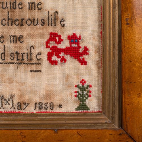 ANTIQUE NEEDLEPOINT SAMPLER ENGLISH HANDMADE EMBROIDERED PANEL VICTORIAN - ADDITIONAL PHOTO 10
